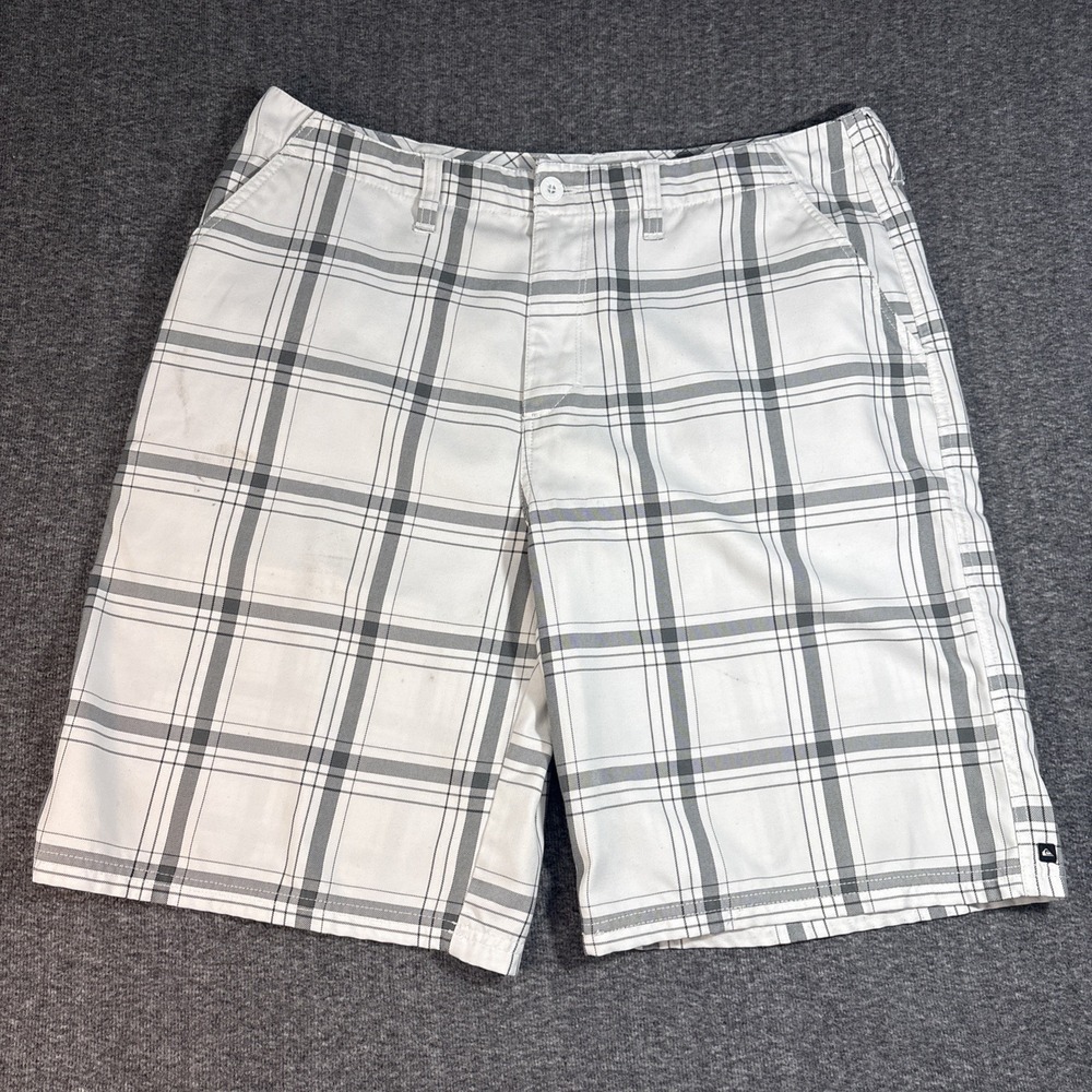 Mens Quicksilver Shorts Size 38 White & Grey Plaid Y2K Surf Skate